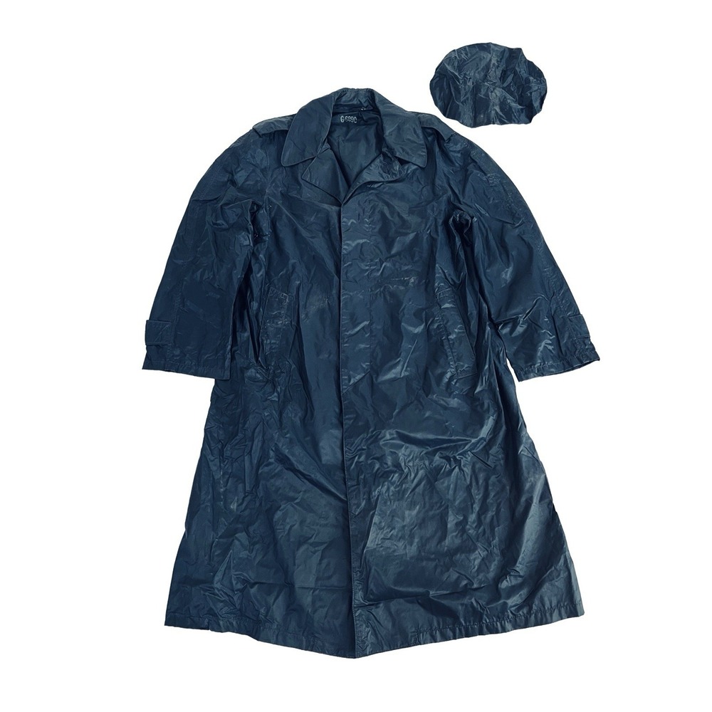 Vintage US Air Force Jacket Mens 36R Blue Raincoat Nylon Trench Coat & Cap 70s